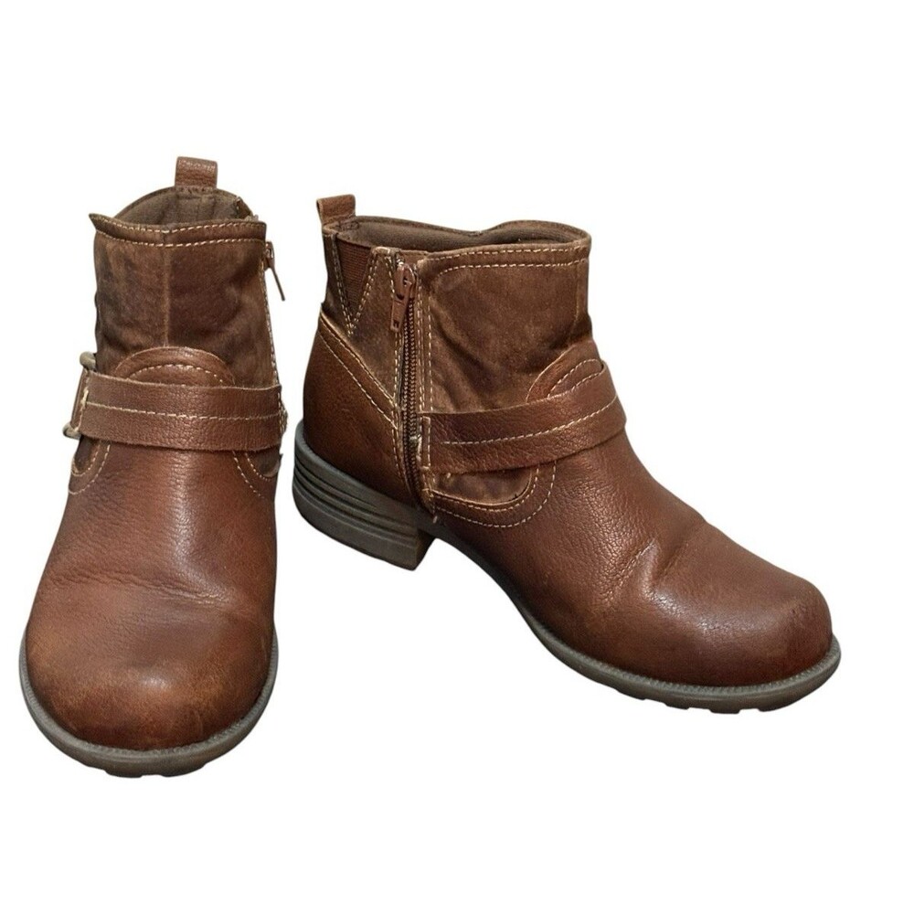 Earth Origins Paris Brown Leather Booties Women’s Side Zip Casual Boots Sz 8W - Picture 3 of 11